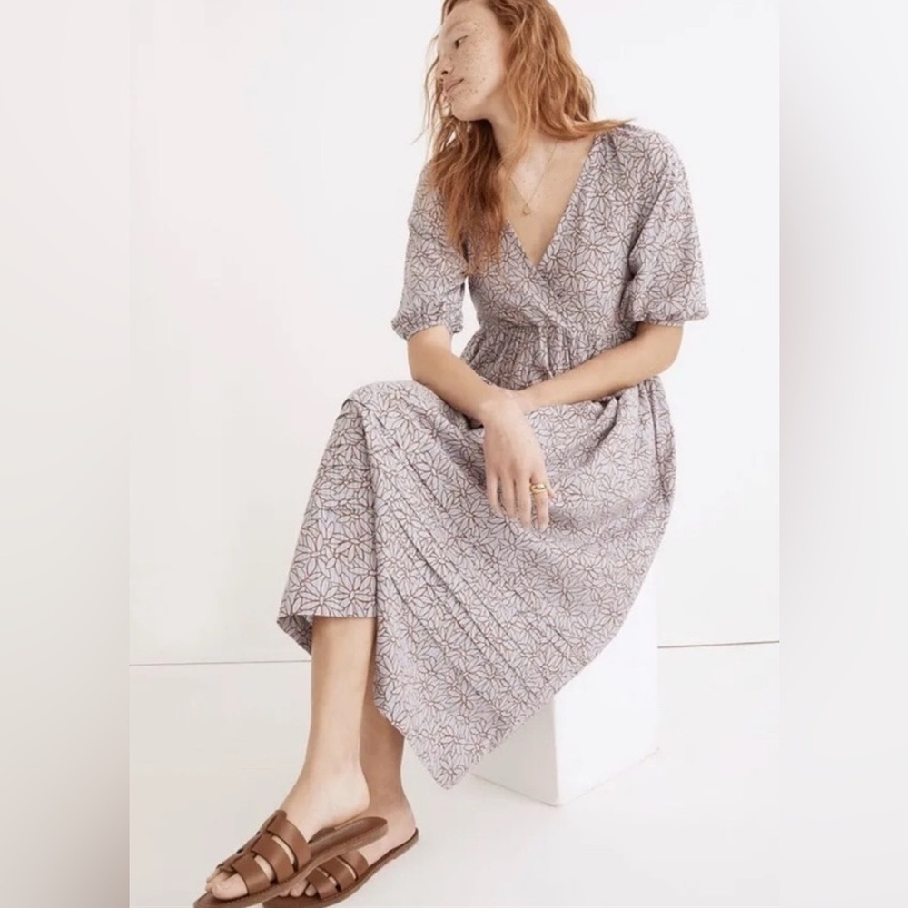 Madewell Marianna Puff-Sleeve Midi Dress in Dream-On Daisies Size S